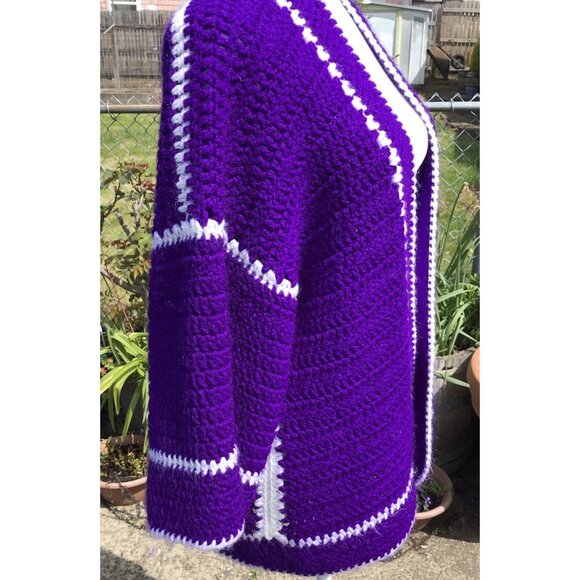 Vtg Crochet Jacket Handmade Granny Sq Cardigan Coatigan CottageCore Boho OOAK - Picture 5 of 16